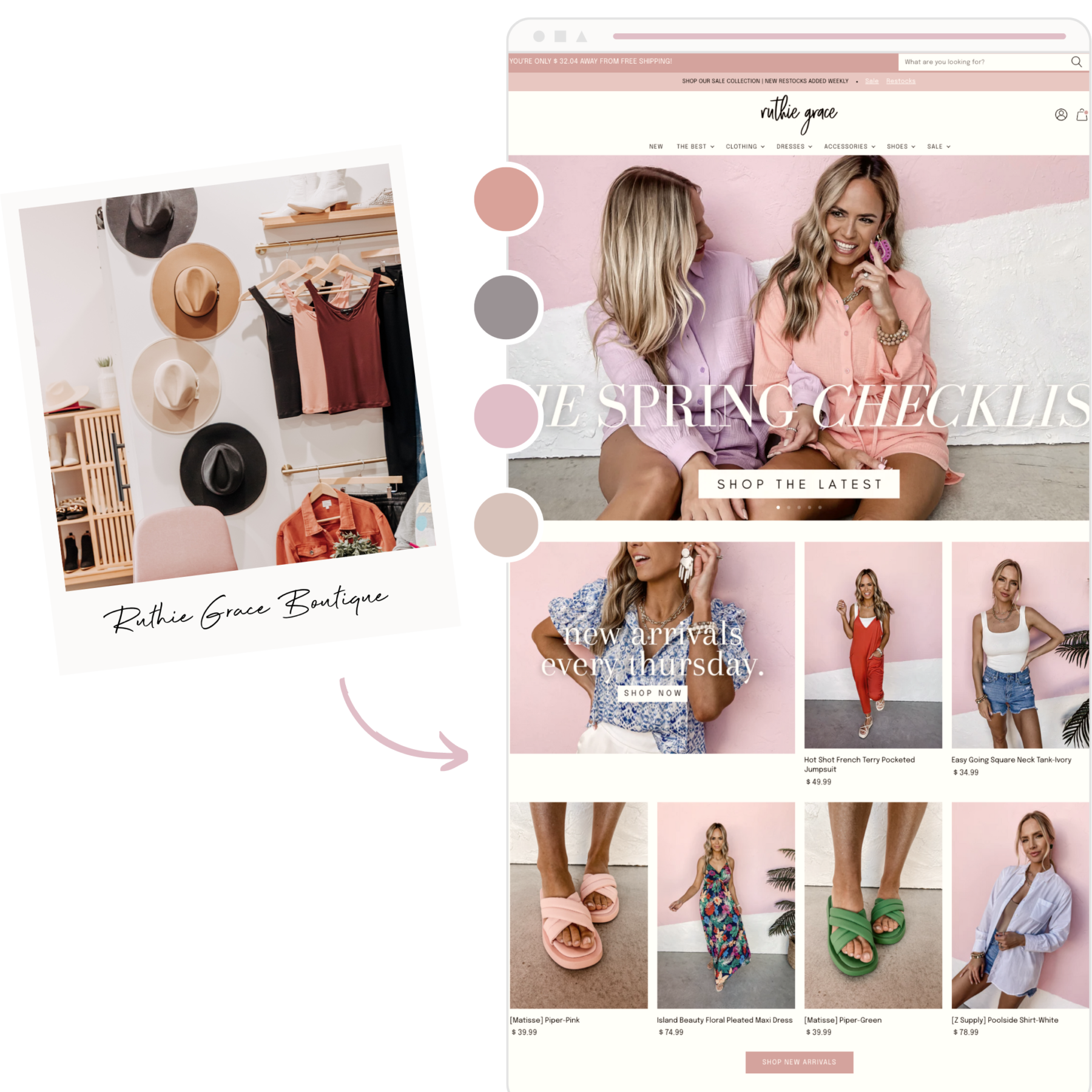 mockup of ruthie grace site with photo of their store