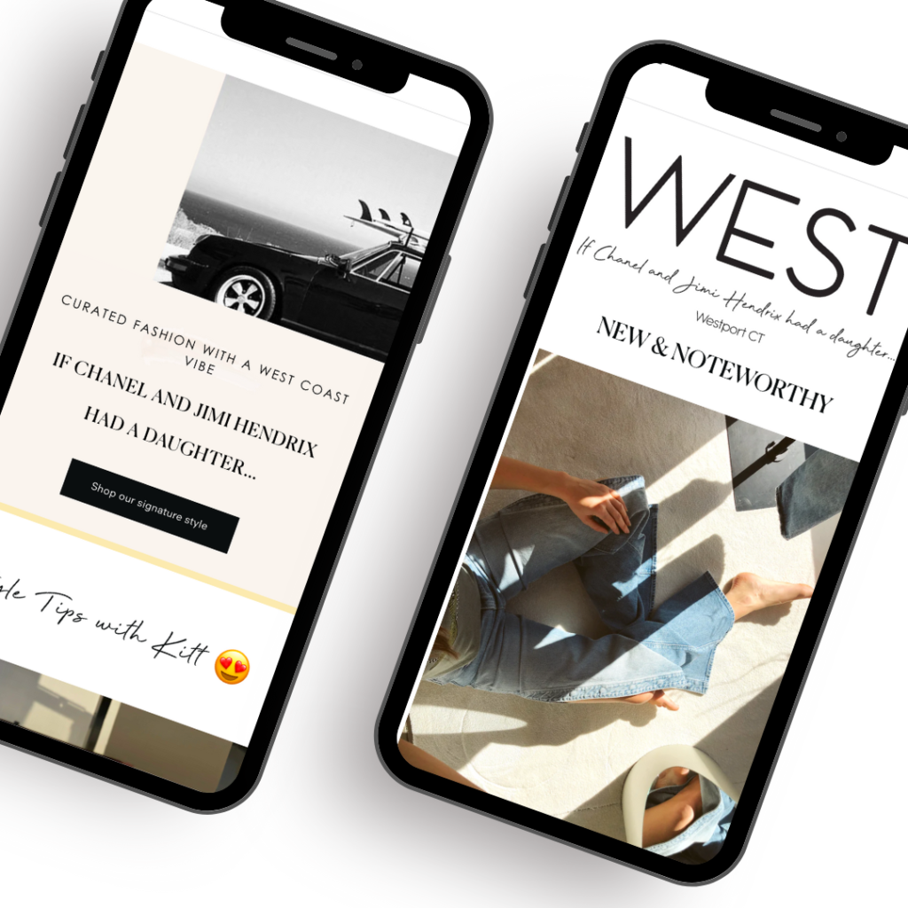 two phones with parts of an ecommerce home page
